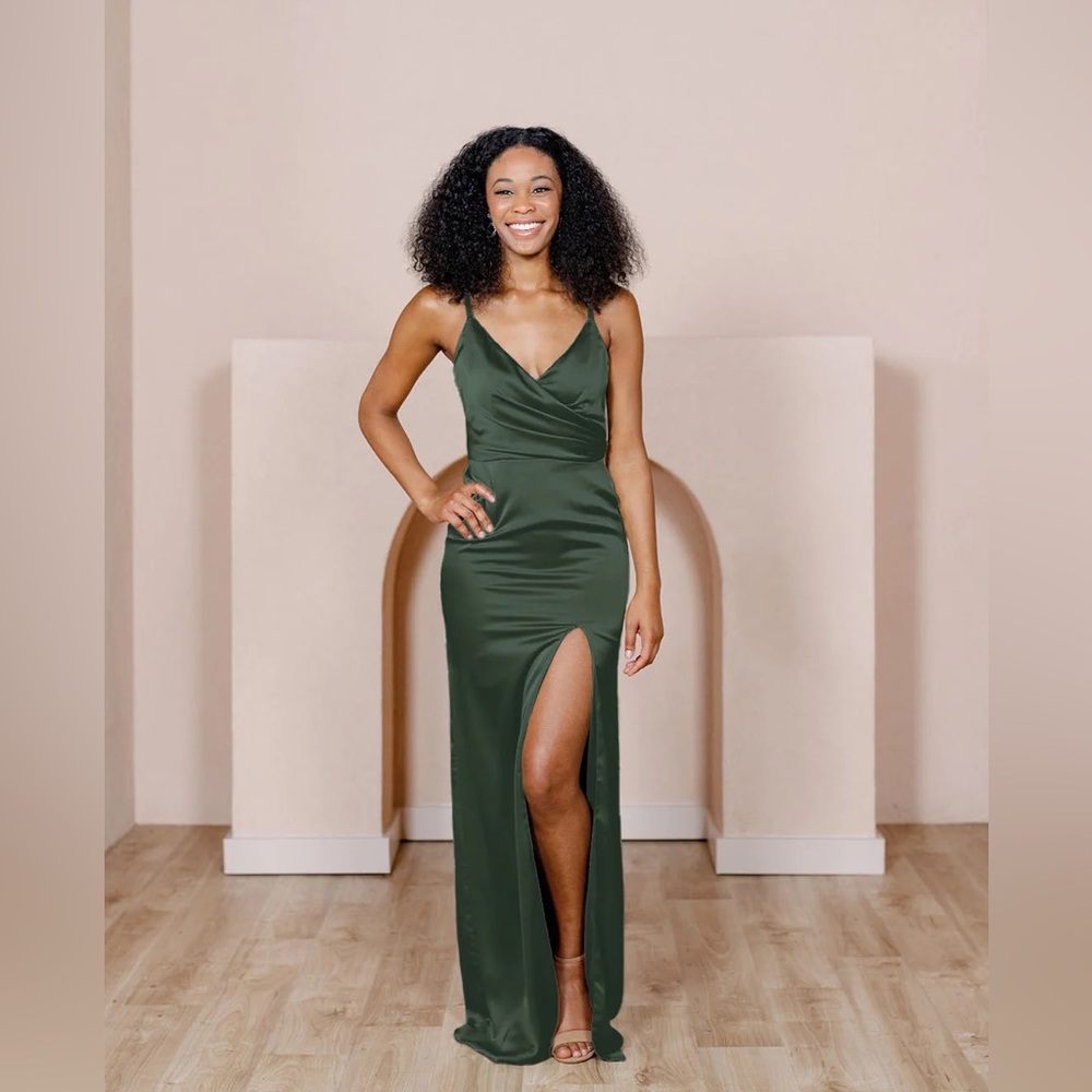 Revelry Rava Satin Dress - deep olive color